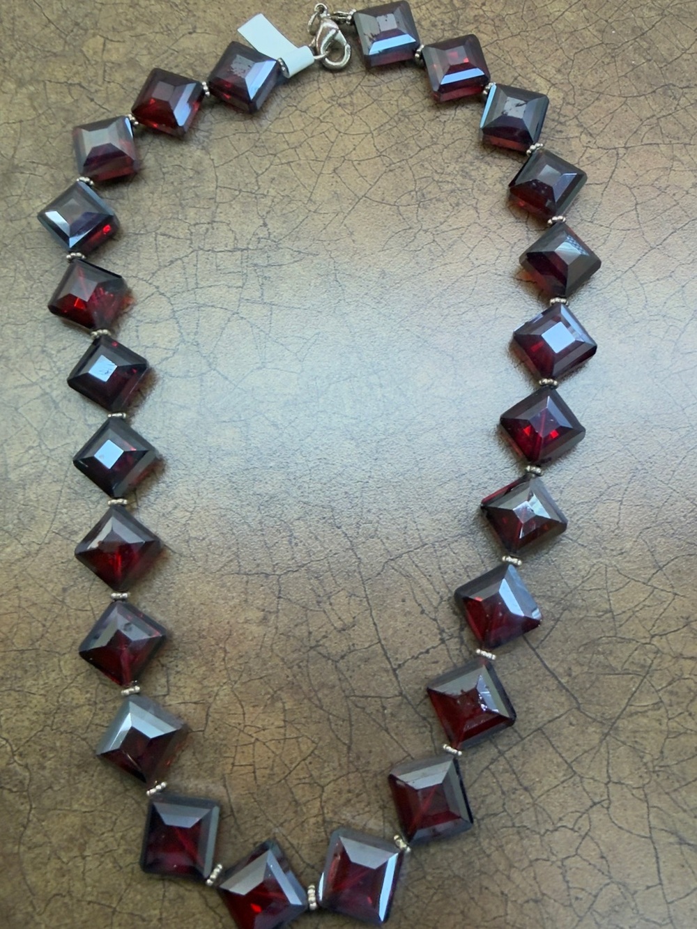 Deep Garnet Color Square Bead Necklace - Women Jewelry